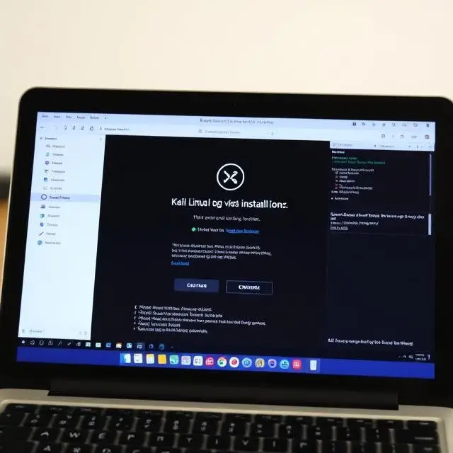 Kali Linux running on a virtual machine with installation steps in progress